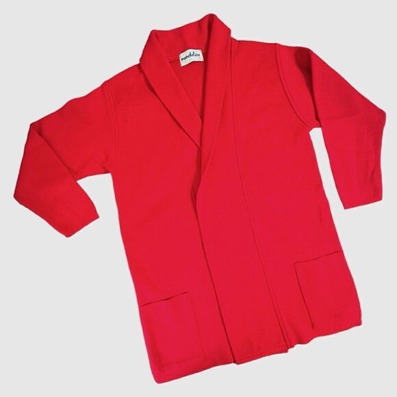 Vintage 70s Lanerossi Red Edge to edge knitted long line jacket cardigan Large - Picture 6 of 12